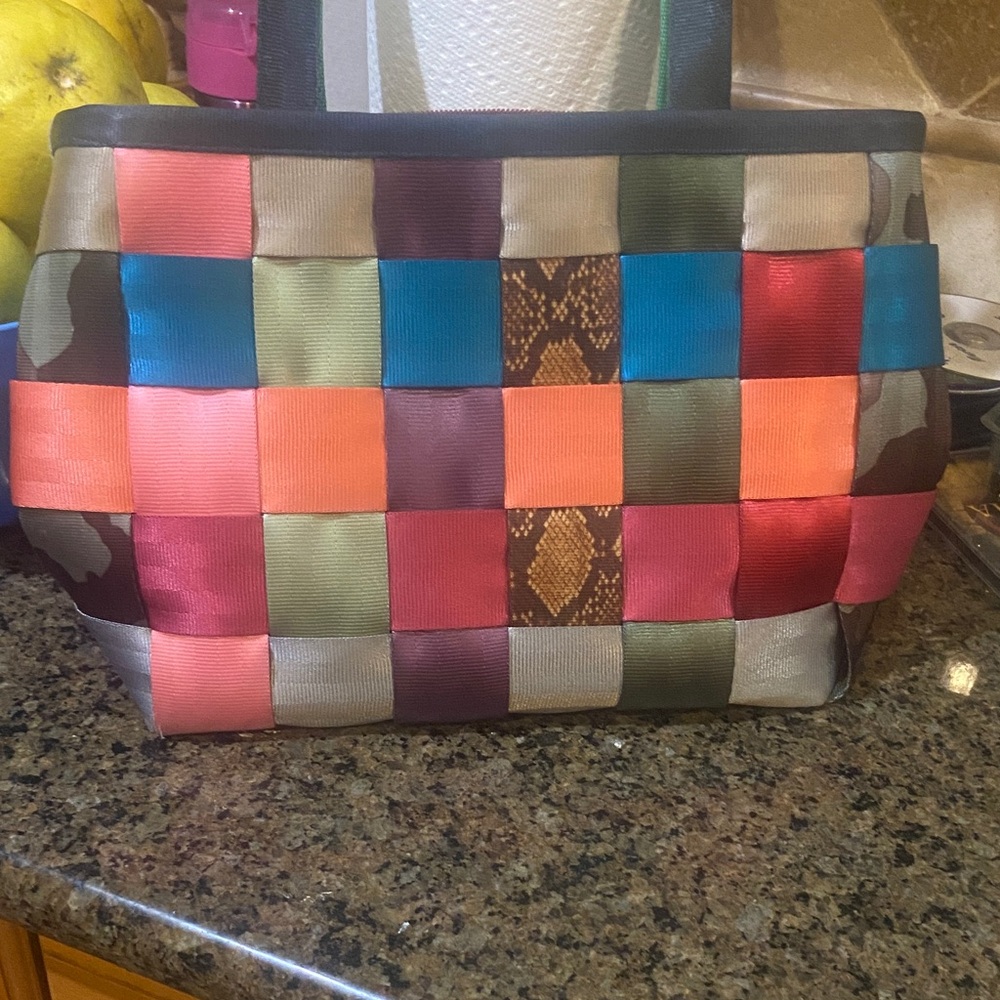 Harveys Multicolor Woven Seatbelt Ribbon Tote -